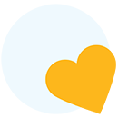 a light blue circle with an orange heart